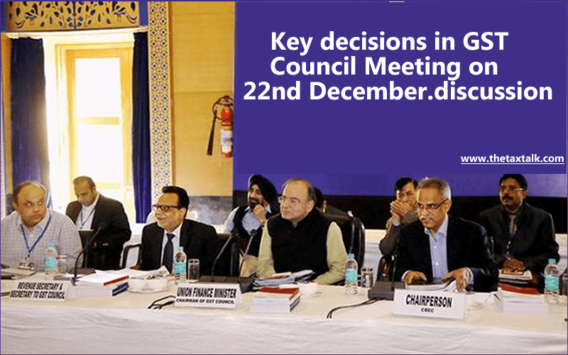 Key decisions in GST Council Meeting on 22nd December.discussion
