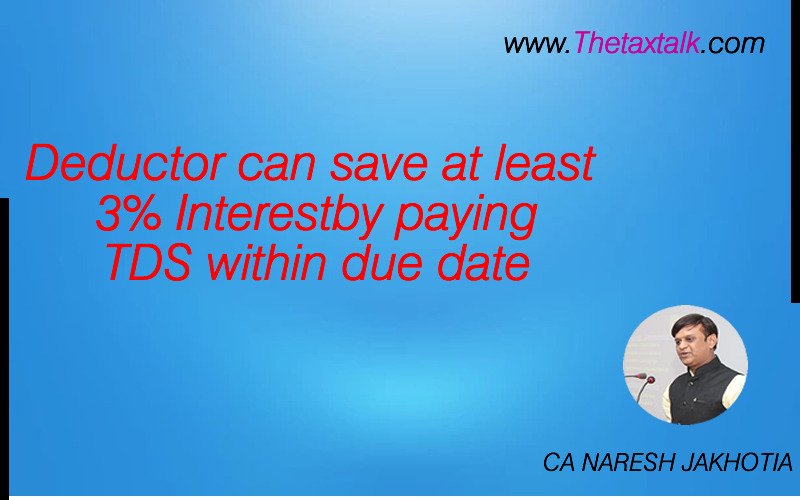 Deductor can save at least 3% Interest by paying TDS within due date