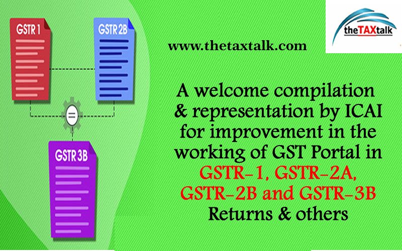A welcome compilation & representation by ICAI for improvement in the working of GST Portal in GSTR-1, GSTR-2A, GSTR-2B and GSTR-3B Returns & others