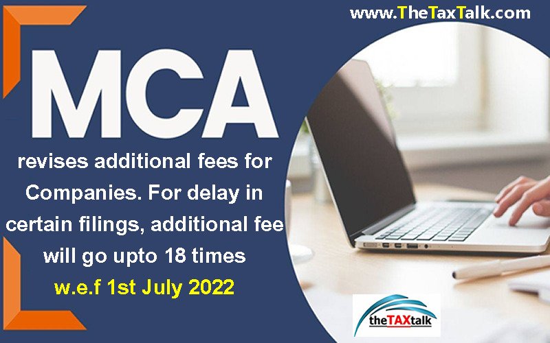 MCA revises additional fees for Companies. For delay in certain filings, additional fee will go upto 18 times w.e.f 1st July 2022