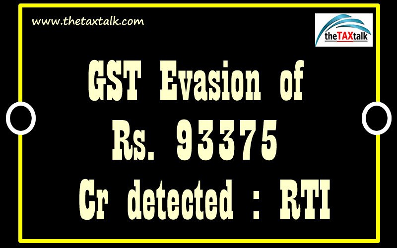 GST Evasion of Rs. 93375 Cr detected : RTI