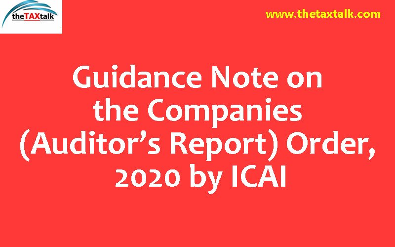 Guidance Note on the Companies (Auditor’s Report) Order, 2020 by ICAI