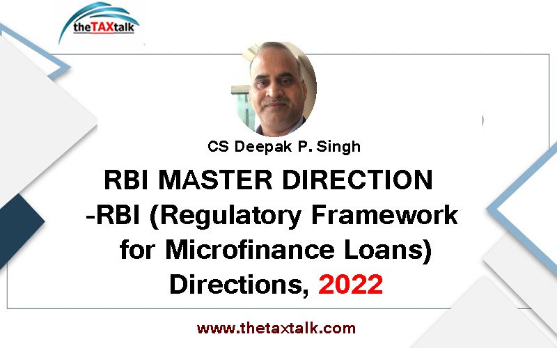 RBI MASTER DIRECTION -RBI (Regulatory Framework for Microfinance Loans) Directions, 2022